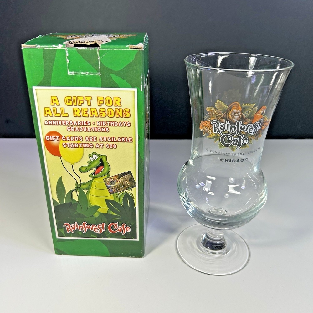Vintage Rainforest Cafe Chicago Hurricane Glass Goblet w/ Original Box‎